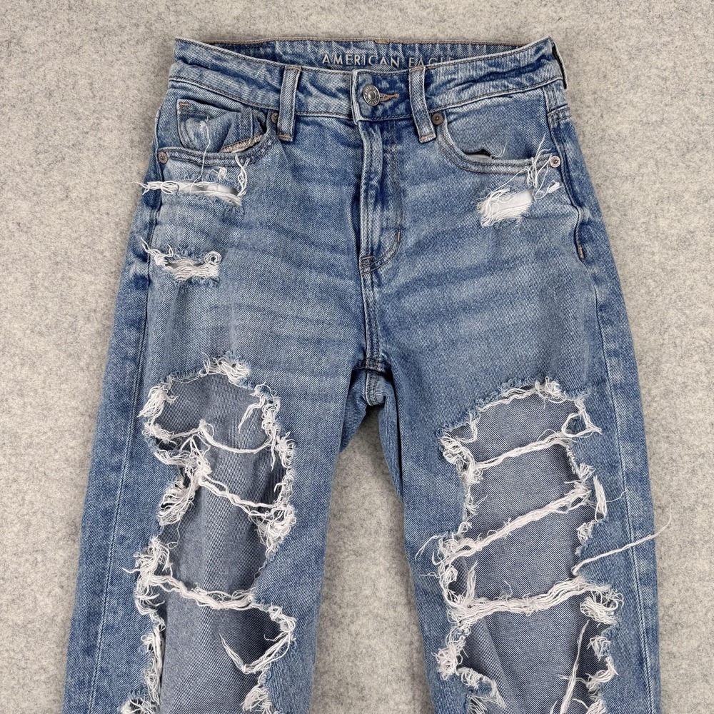American Eagle Outfitters Mom Jeans Womens 0 (25x27) Blue High Rise Distressed